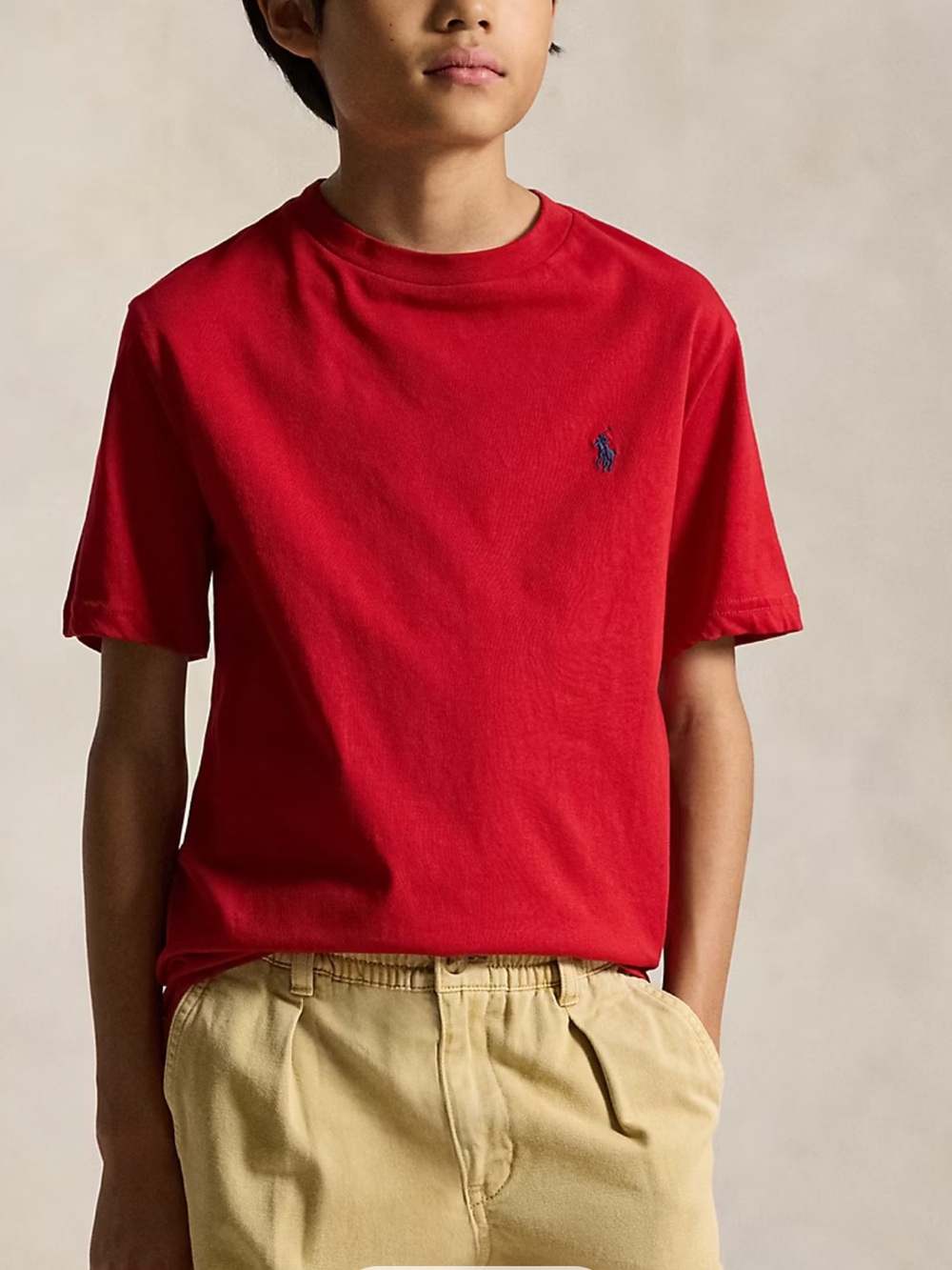 Boys Polo by Ralph Lauren RL Red Short-Sleeve Cotton Crewneck Tee with Polo Logo